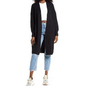 Topshop Ribbed Open Front Cardigan Black